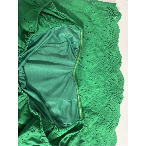 TECE Green Women’s Dress Embroidered Eyelet Scalloped Hem & Sleeves Bohemian L - Picture 12 of 14